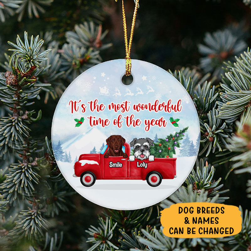 The most wonderful time of the year, Personalized Circle Ornaments, Custom Gift for Dog Lovers