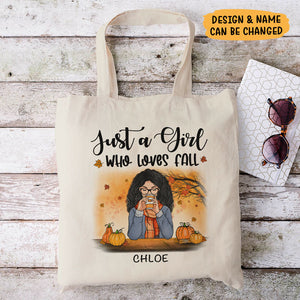 Just A Girl Who Loves Fall, Autumn Fall, Personalized Canvas Tote Bag
