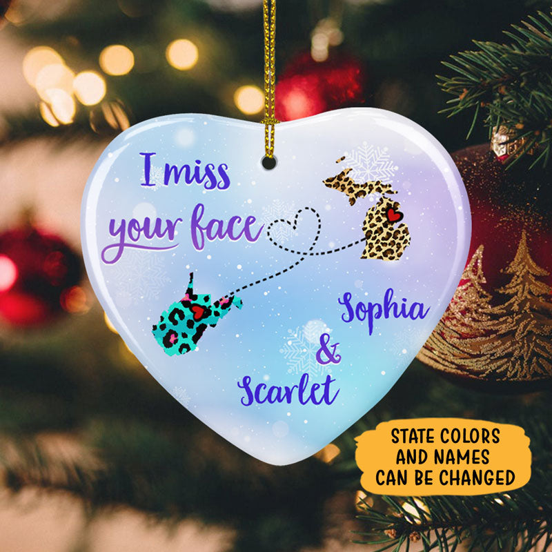 I miss your face, Personalized Heart Ornaments, Custom Holiday Gift