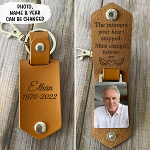 The Moment Your Heart Stopped, Personalized Leather Keychain, Memorial Gift, Custom Photo