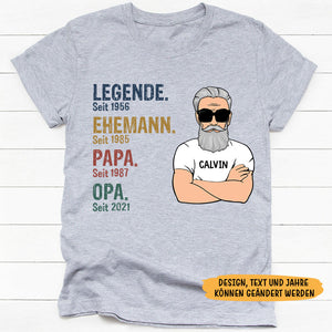 Legende Ehemann Papa Opa, German Deutsch, Personalisiertes T-Shirt