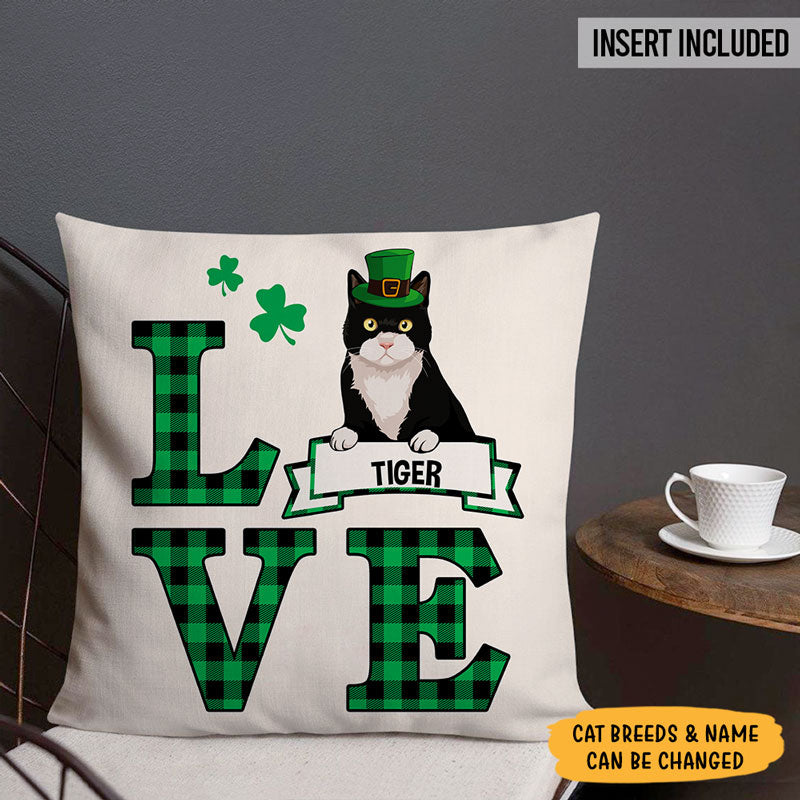 Love, Personalized St. Patrick's Day Pillows, Custom Gift for Cat Lovers