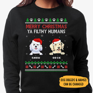Merry Christmas Ya Filthy Humans, Personalized Custom Sweaters, Christmas Gifts