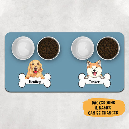 Dog Bone Background Color Pet Placemat, Personalized Pet Food Mat, Gifts For Dog Lovers