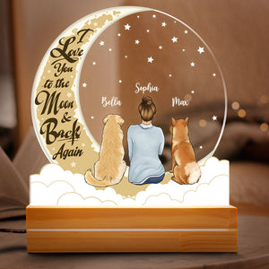 I Love You To The Moon And Back Again, Personalized Shape Acrylic Plaque, LED Light, Custom Gift For Dog Lovers