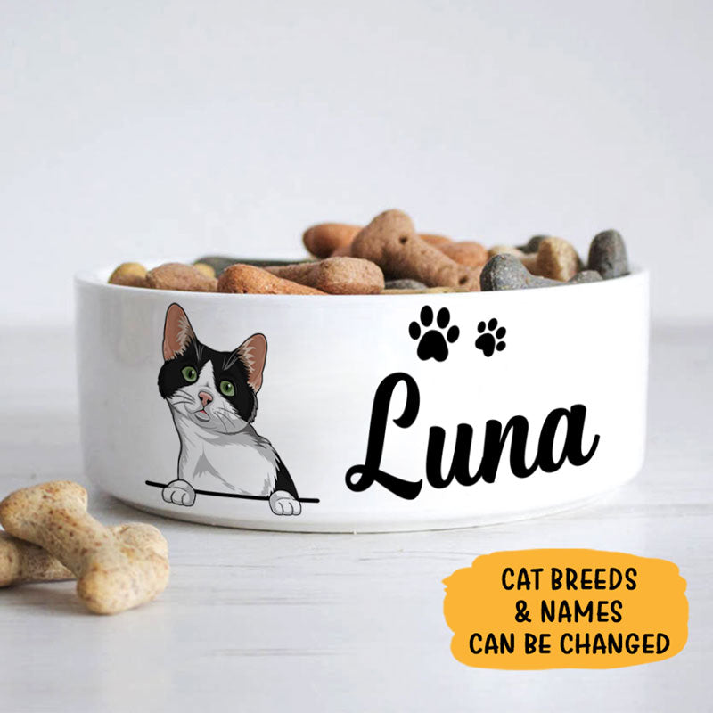 Personalized Custom Cat Bowls, White Ceramic, Gift for Cat Lovers