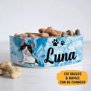 Personalized Custom Cat Bowls, Blue Marble, Gift for Cat Lovers