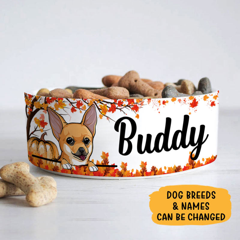 Personalized Custom Dog Bowls, Autumn Fall, Gift for Dog Lovers
