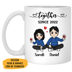 Chibi Drinking Couple Mug, Personalized Gifts For Him, Anniversary Gifts For Her