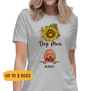 Dog Mom, Sunflower, Personalized Dogs Shirt, Customized Gifts for Dog Lovers, Custom Tee