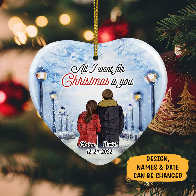 All I want for Christmas, Personalized Heart Ornaments, Anniversary Gifts