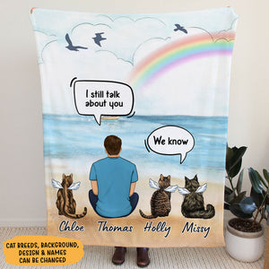 I Still Talk About You I Miss You Conversation, Memorial Gifts For Cat Lovers, Personalized Blanket