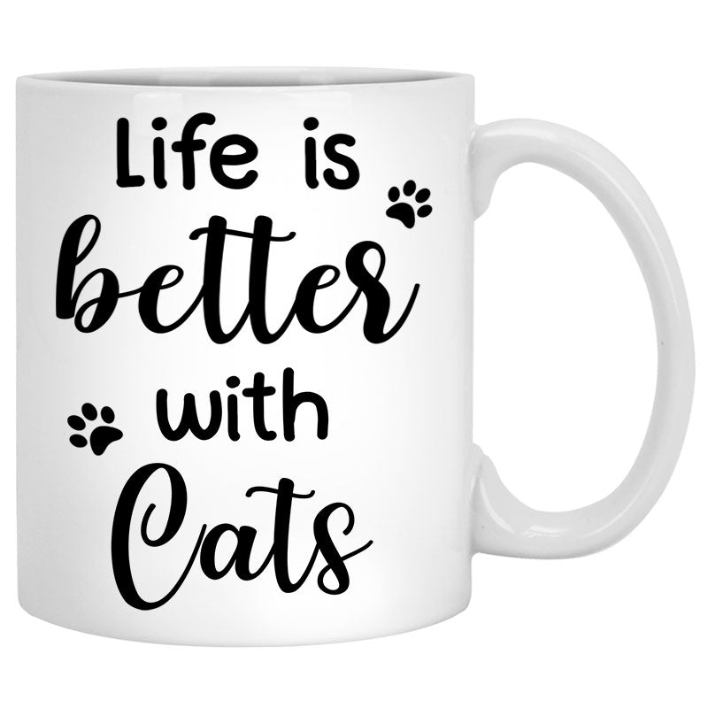 Funny cat coffee mug, personalized gift for cat lovers - Life Is Better with Cats, Cat Face, Custom Mug for Cat Lovers