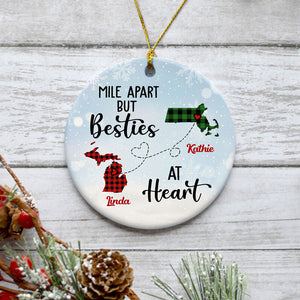 Bestie At Heart Long Distance, Personalized State Ornaments, Custom Christmas Gift