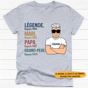 Légende Mari Papa Grand-Père, French Français, T-Shirt Personnalisé