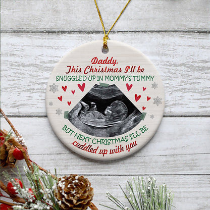 Snuggled Up In Mommy's Tummy, Personalized Christmas Ornaments, Custom Photo Gift for Expecting Dads