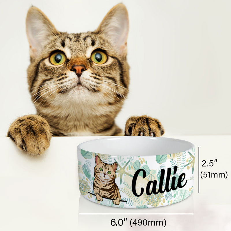 Personalized Custom Cat Bowls, Starfish and Seashell, Gift for Cat Lovers