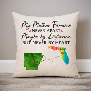 Long Distance My Mother Forever, Personalized State Colors Pillow, Custom Gift for Mom