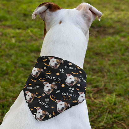 Halloween Pattern Dog Bandana, Custom Photo Personalized Bandana, Halloween Costumes for Dogs