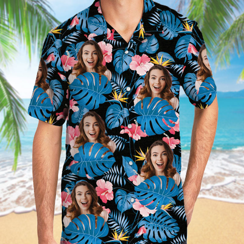 Human Face Tropical Leaf Photo, Personalized Hawaiian Shirt, Custom Photo