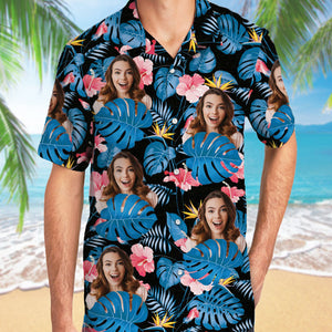 Human Face Tropical Leaf Photo, Personalized Hawaiian Shirt, Custom Photo