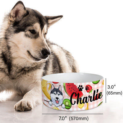 Personalized Dog Bowls, Custom Cute Dog Food and Water Bowl with Name, Ceramic Tropical Fruits, PersonalFury
