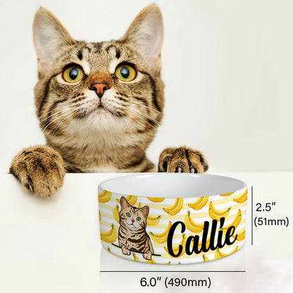 Personalized Cat Bowls, Custom Cute Cat Food and Water Bowl with Name, Ceramic Banana, PersonalFury