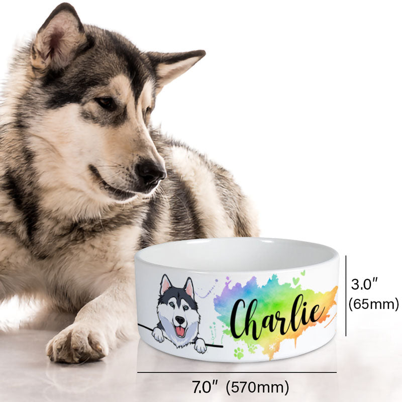 Personalized Custom Dog Bowls, Watercolor Backgrounds, Gift for Dog Lovers