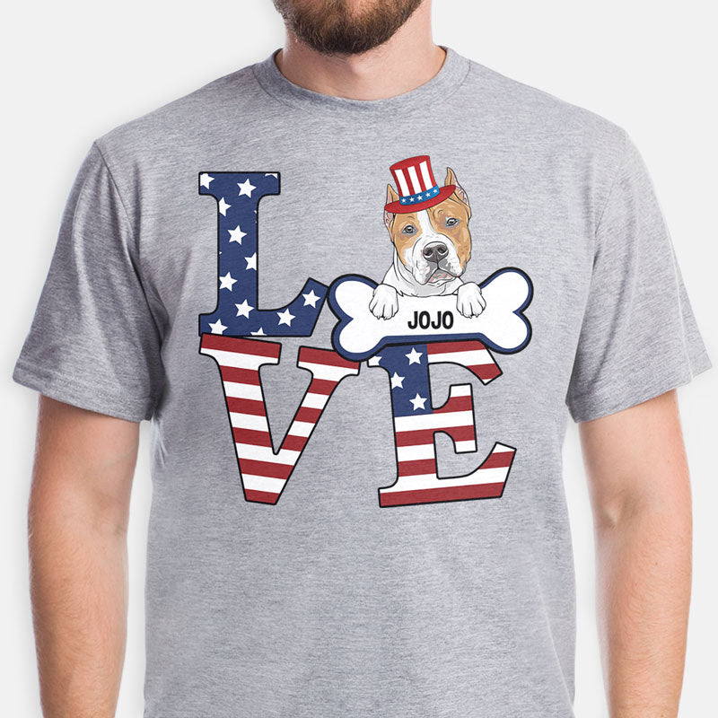 PersonalFury2 Personalized July 4th Shirt, Gift for Dog Lovers - Peace Love Dogs, 4th of July, Custom Shirt, PersonalFury, Basic Tee / Sport Grey / L