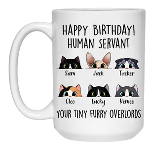 Happy Birthday, Human Servant Mugs, Funny Custom Coffee Mug, Personalized Gift for Cat Lovers