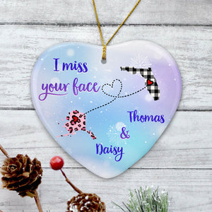 I miss your face, Personalized Heart Ornaments, Custom Holiday Gift