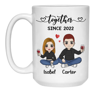 Chibi Drinking Couple Mug, Personalized Gifts For Him, Anniversary Gifts For Her