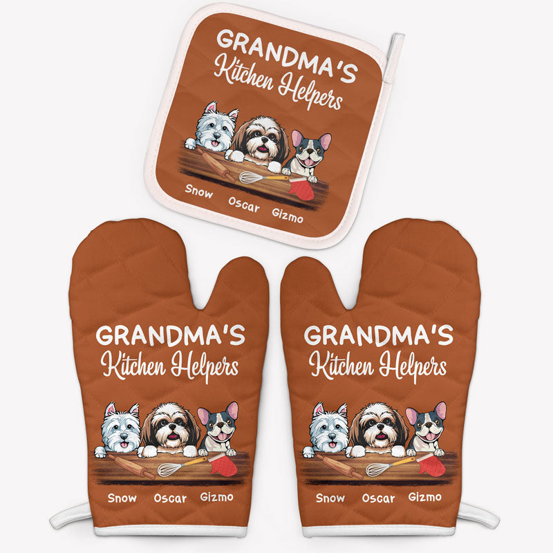 Kitchen Helper Peeking Dog, Personalized Oven Mitts, Custom Gifts For Dog Lovers