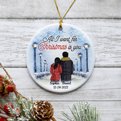 All I want for Christmas, Personalized Circle Ornaments, Anniversary Gifts