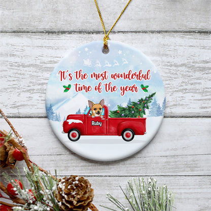 The most wonderful time of the year, Personalized Circle Ornaments, Custom Gift for Dog Lovers