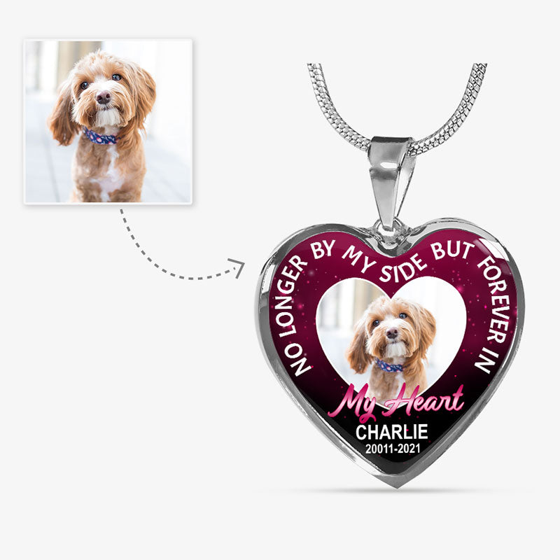 No Longer, Pet Memorial, Custom Photo, Luxury Heart Necklace