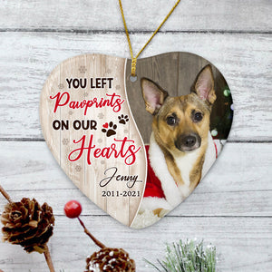 You Left Pawprints On Our Hearts, Personalized Heart Ornaments, Memorial Gifts, Custom Photo Gift
