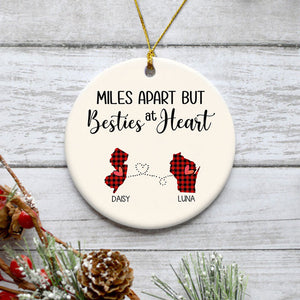 Miles Apart Besties Long Distance, Personalized State Colors Ornaments, Custom Christmas Gift