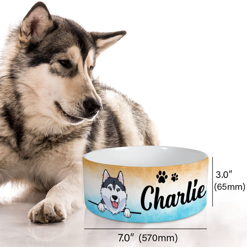 Personalized Custom Dog Bowls, Beach Background, Custom Gift for Dog Lovers