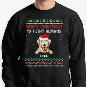 Merry Christmas Ya Filthy Humans, Personalized Custom Sweaters, Christmas Gifts