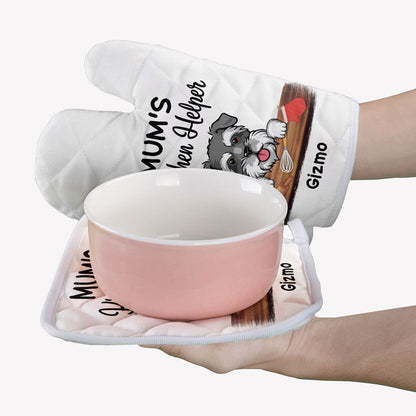 Kitchen Helper Peeking Dog, Personalized Oven Mitts, Custom Gifts For Dog Lovers
