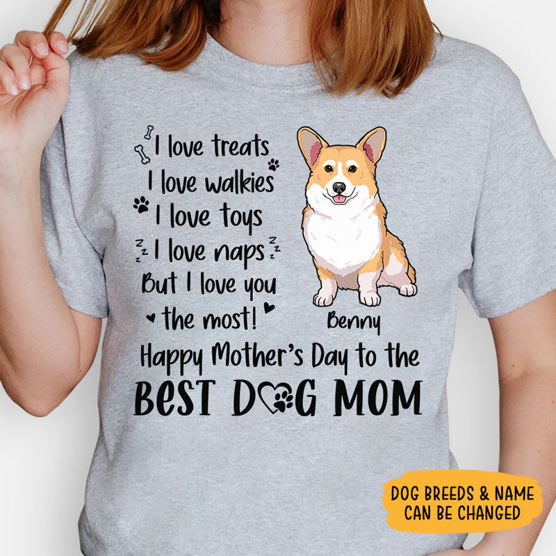 Personalized Mother's Day Dog Mom Shirt, "I Love Treats I Love Walkies", Custom Photo & Graphics