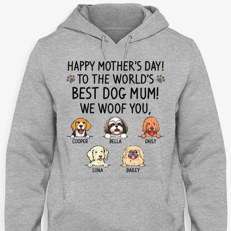 Personalized Mother's Day Dog Mom Shirt, "We Woof You", Custom Photo & Graphics