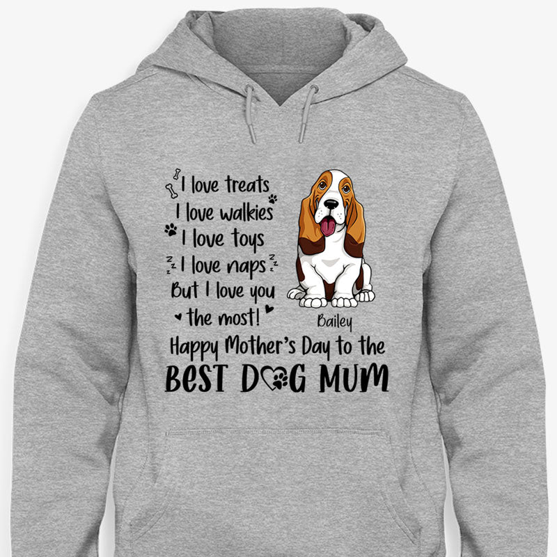 Personalized Mother's Day Dog Mom Shirt, "I Love Treats I Love Walkies", Custom Photo & Graphics