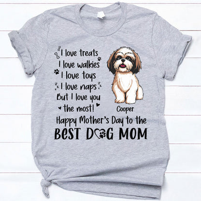 Personalized Mother's Day Dog Mom Shirt, "I Love Treats I Love Walkies", Custom Photo & Graphics