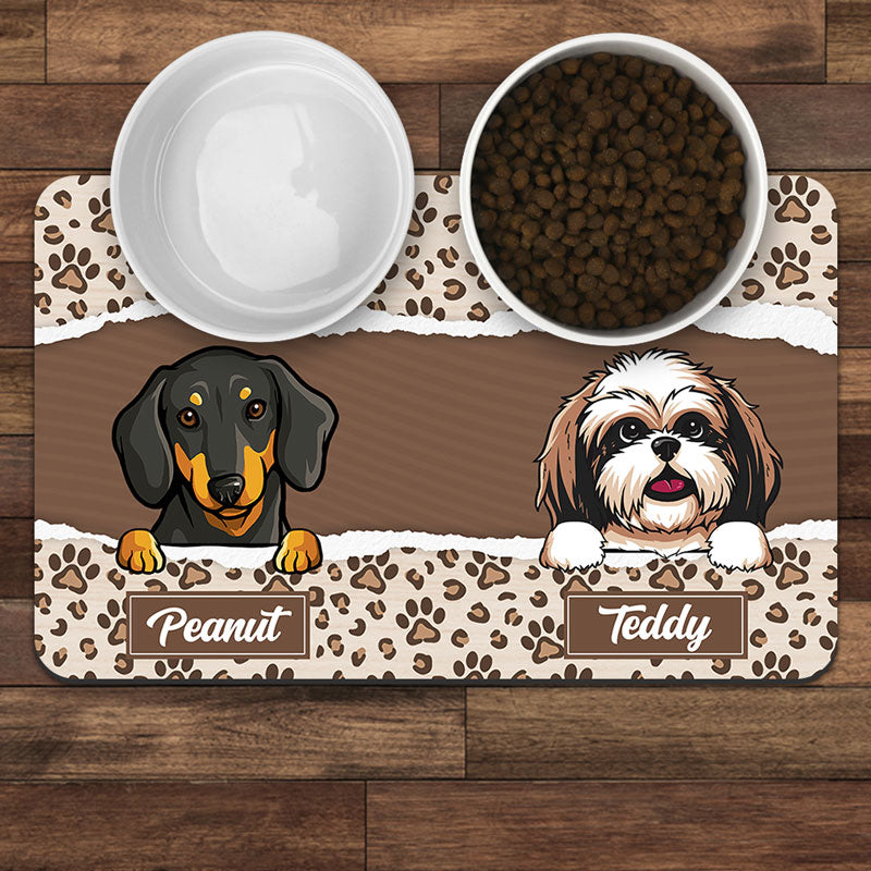 Dog Leopard Background Pet Placemat, Personalized Pet Food Mat