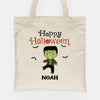 Happy Halloween, Custom Kids, Personalized Canvas Tote Bag, Halloween Bags for Kids
