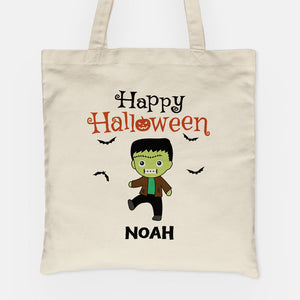 Happy Halloween, Custom Kids, Personalized Canvas Tote Bag, Halloween Bags for Kids