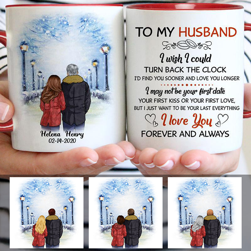 To my husband I wish I could turn back the clock street, Custom accent red mug, Personalized gifts for him