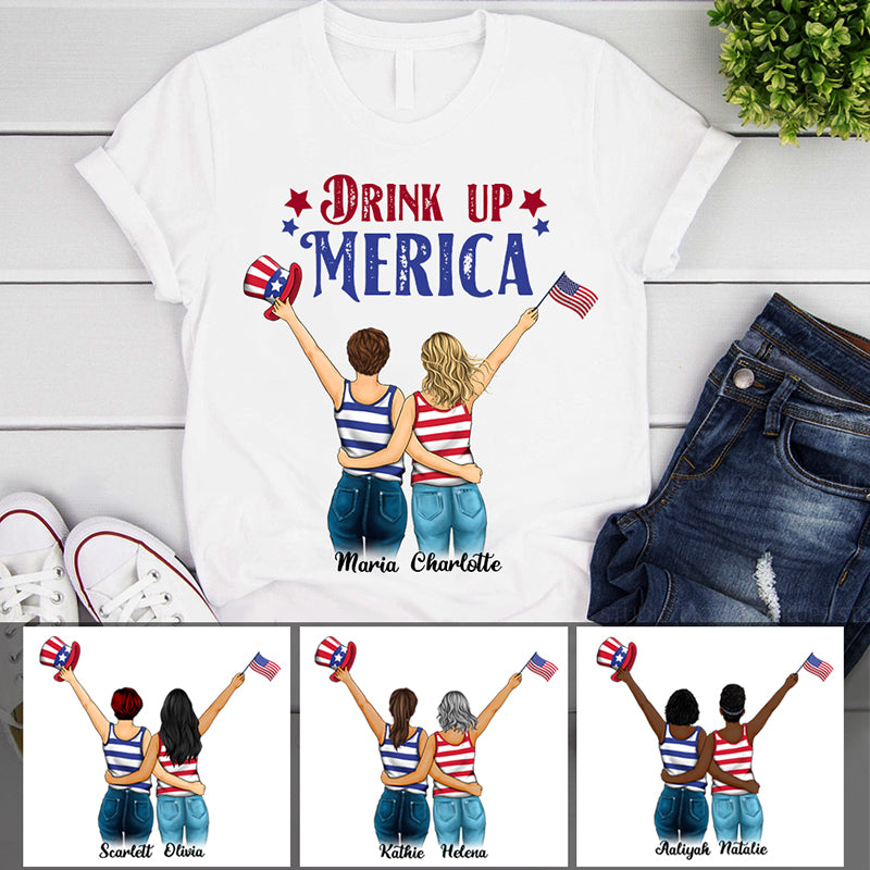 Drink Up Merica Personalized July 4th Gift, Custom T Shirt, Personalized Tee for Independence Day